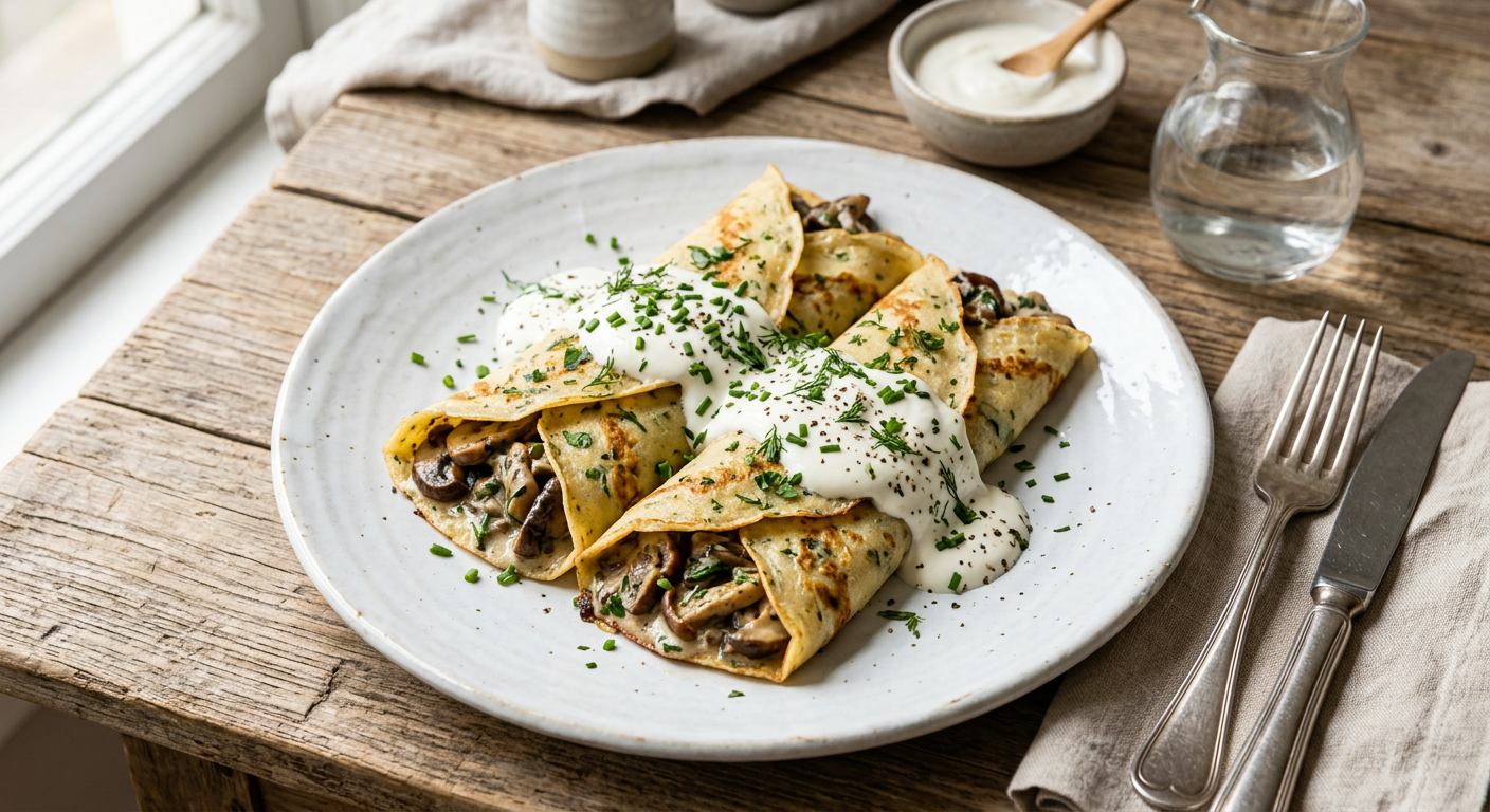 Mushroom Sour Cream Crepes